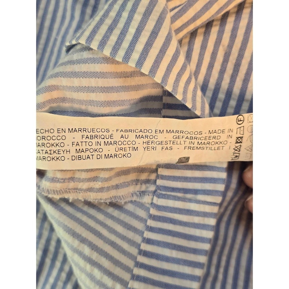 Zara Basic Floral Embroidered Seersucker Bell Sleeve Top Blue White Stripe XS - Picture 5 of 8